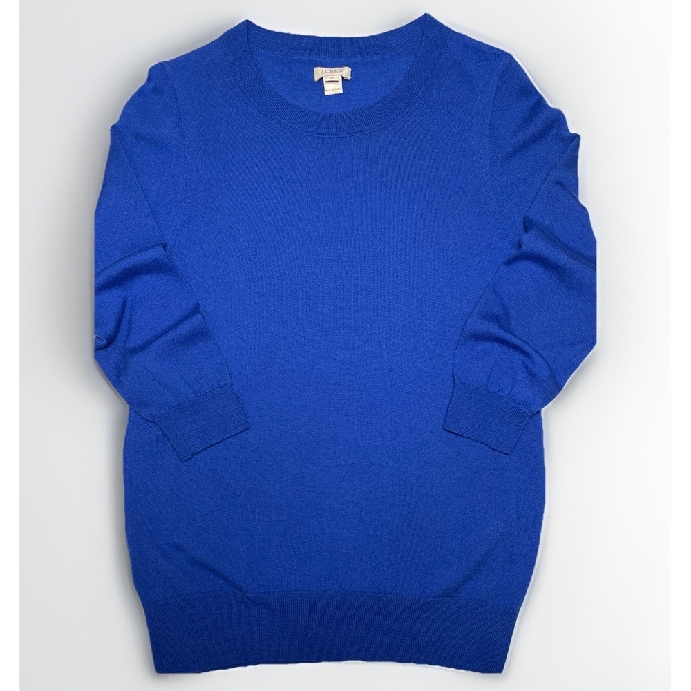 J Crew Women's Blue 100% Merino Wool Sweater Size Medium Lightweight Crewneck